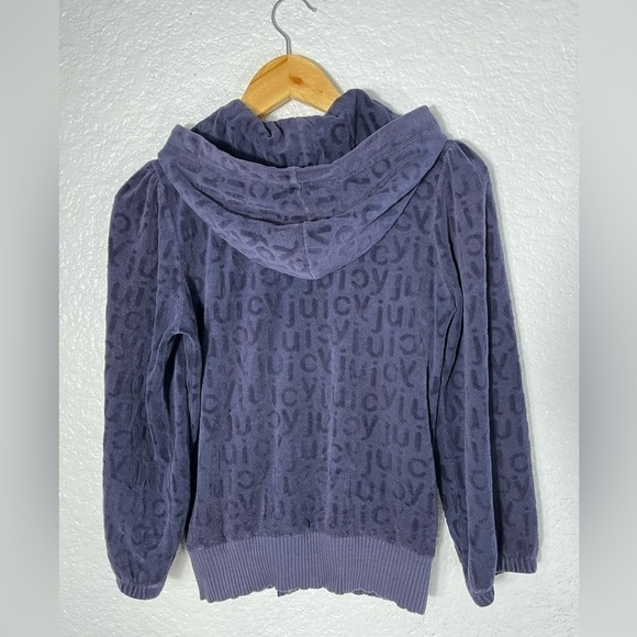 VINTAGE Juicy Couture 90s Y2K Velour Jacket Full Zip Juicy All Over Medium Blue - Picture 8 of 8